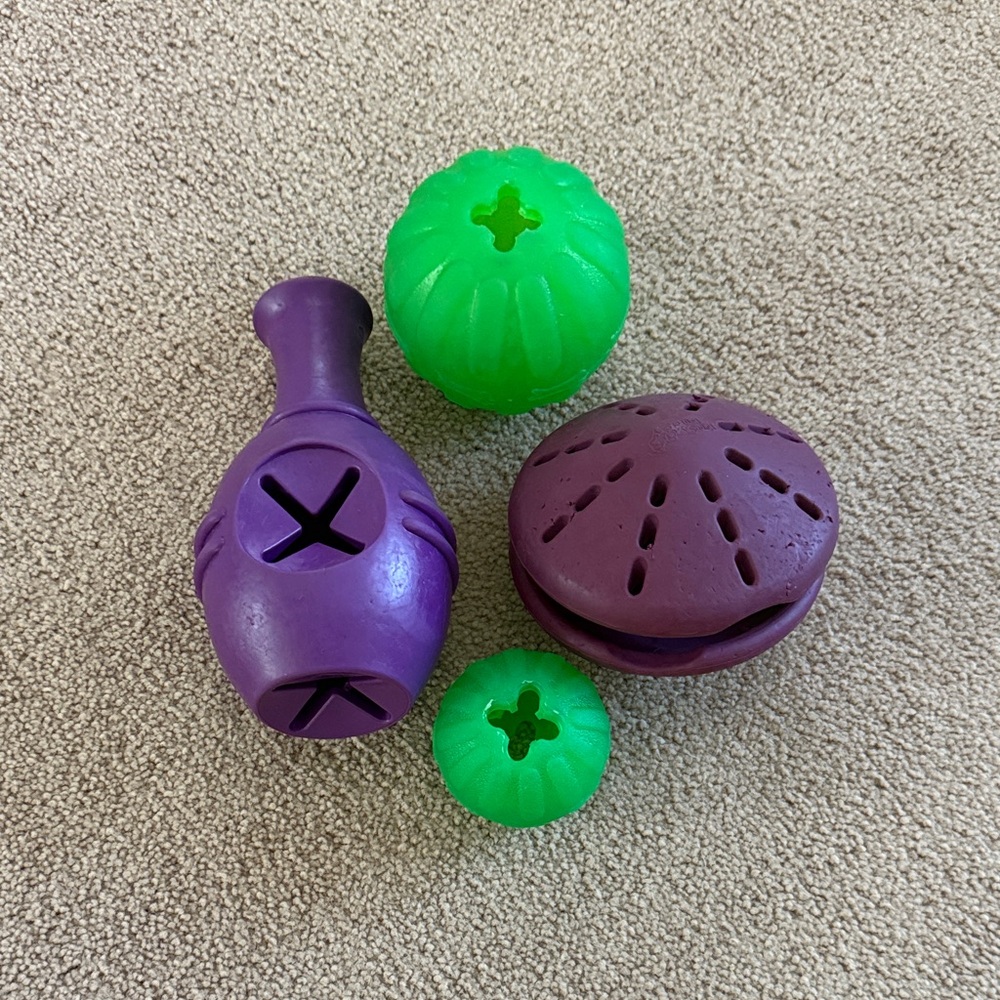 Interactive Purple and Green Dog Treat Puzzle Toy Set Brain Games